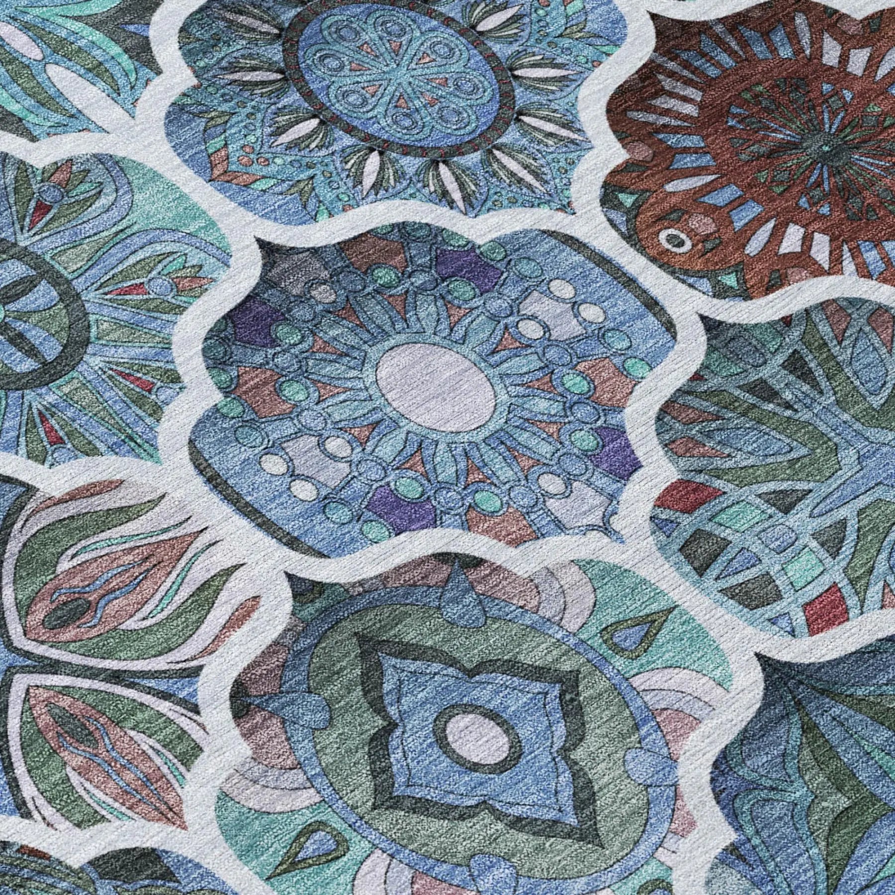 3' X 5' Teal Blue And Graphite Ogee Washable Indoor Outdoor Area Rug Homeroots Outdoor